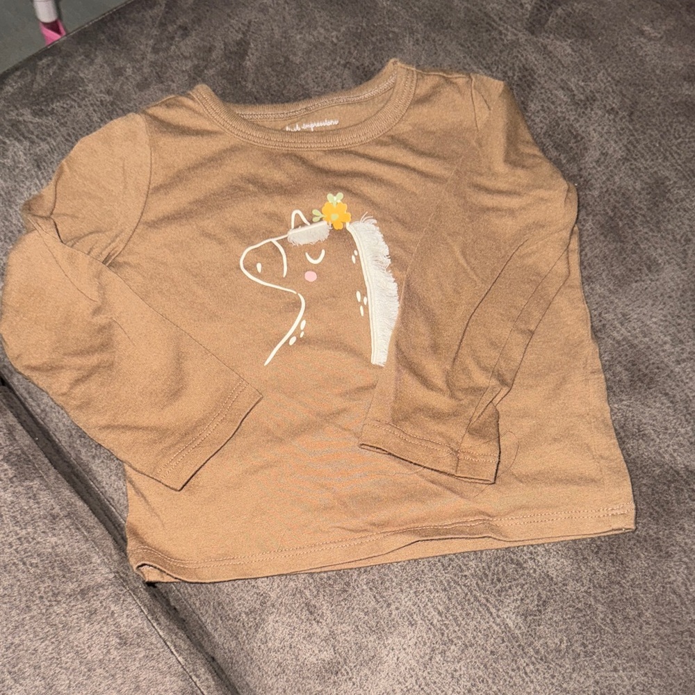 First Impressions Brown Long Sleeve Shirt with Unicorn Design